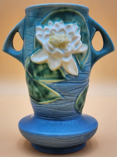 Rare Roseville 75-7 Pottery ~ Vintage ~ Blue Green Water Lily