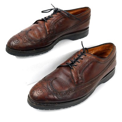 Vtg 1984 Allen Edmonds MacNeil 10.5 EEE Oxblood Gunboat Wingtip Vibram Shoes USA