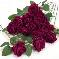 12 StüCk KüNstliche Rosen Blumen Weinrote Rosen, Samtig Strukturiert
