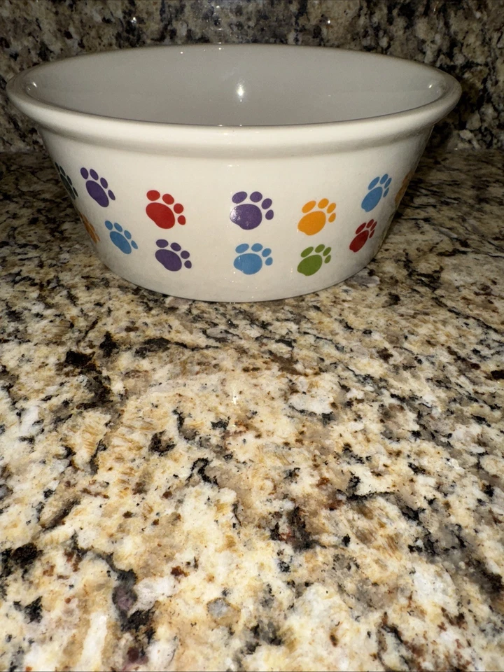 Dog Dish Stoneware Food Or Water Bowl By Fido’s Diner Rainbow Paws Pattern - Image 4 of 4