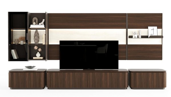 Modern Braun Tv-Wand Funktional Wohnwand Fernsehwand Wohnzimmer MöBel-image