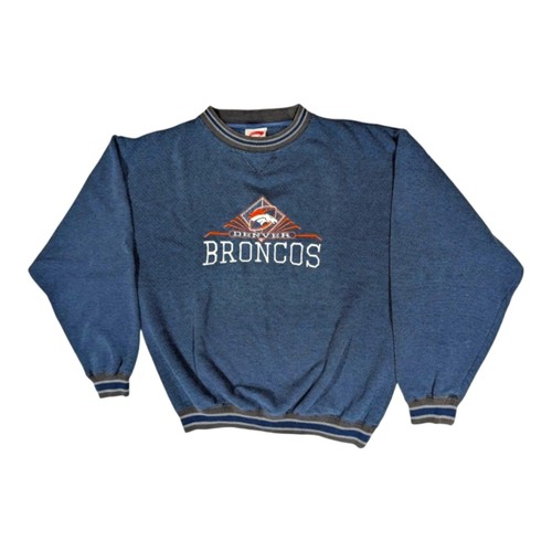 Vintage Denver Broncos bestickter Pullover Rundhalsausschnitt blau Kader Medium