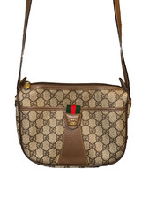 VTG GUCCI Sherry Line brown Leather Shoulder Bag Woman's Ophidia GG supreme