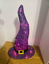 Illuminated Witch Hat 23in Purple/Black Free Standing Halloween. outdoor/indoor
