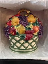 Vtg. Raymond Waites Cornucopia Ceramic Fruit Basket W/Lid Cookie Jar Soup Server