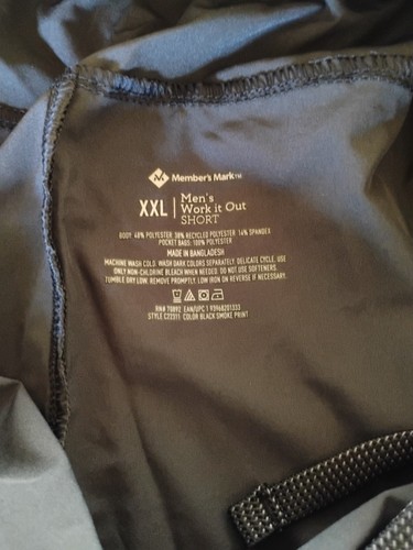 Men's MEMBERS MARK Work Out Shorts Black Smoke Print XXL NWT Stretch Micro - Picture 6 of 11