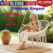 Hammock Chair Macrame Hanging Swinging Chair with Cushion for Garden Patio