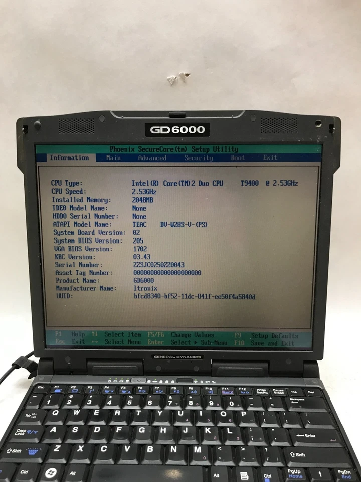 GENERAL DYNAMICS GD6000 Rugged Laptop Intel Core2Duo 2GB RAM NO HDD BOOTS!! - DW - Image 2 of 4