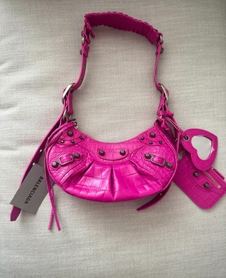 🔥 Balenciaga Le Cagole XS Croc Embossed Shoulder Bag – Hot Pink