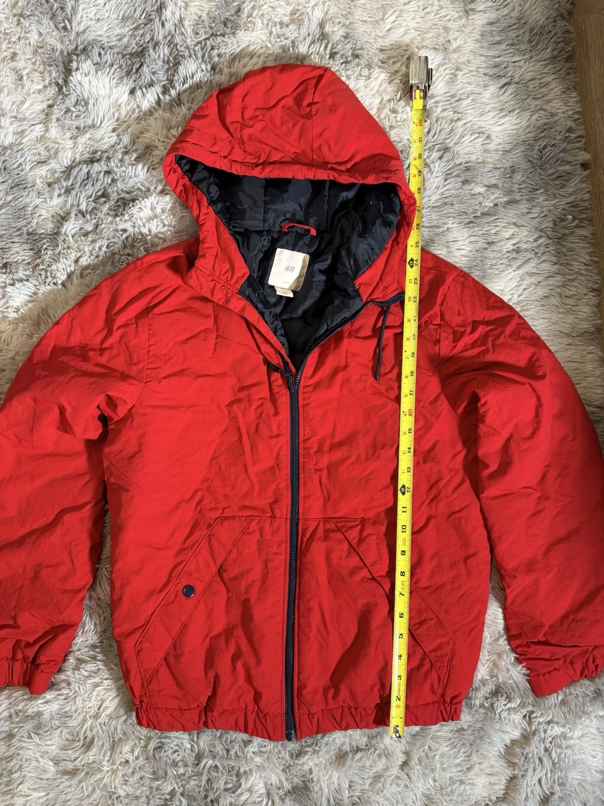 H&M L.O.G.G. Red Padded Hooded Full Zip Basic Jacket Men’s Size S Long Sleeve