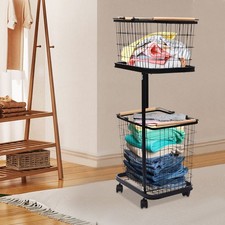 2 Tier Floor Standing Laundry Basket Metal Laundry Basket With Wheels 40 29 94cm