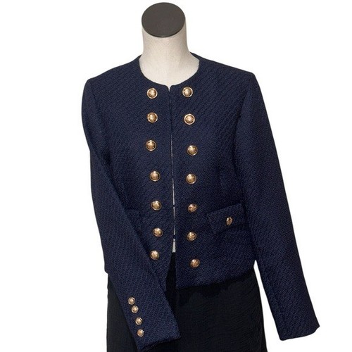 NWT WELD.NY Navy Gold Button Details Military Blazer Tweed Medium - Picture 4 of 7