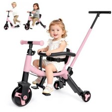 Pink 7-in-1 Tricycle for Toddlers 1-3 - Push Handle - Pink