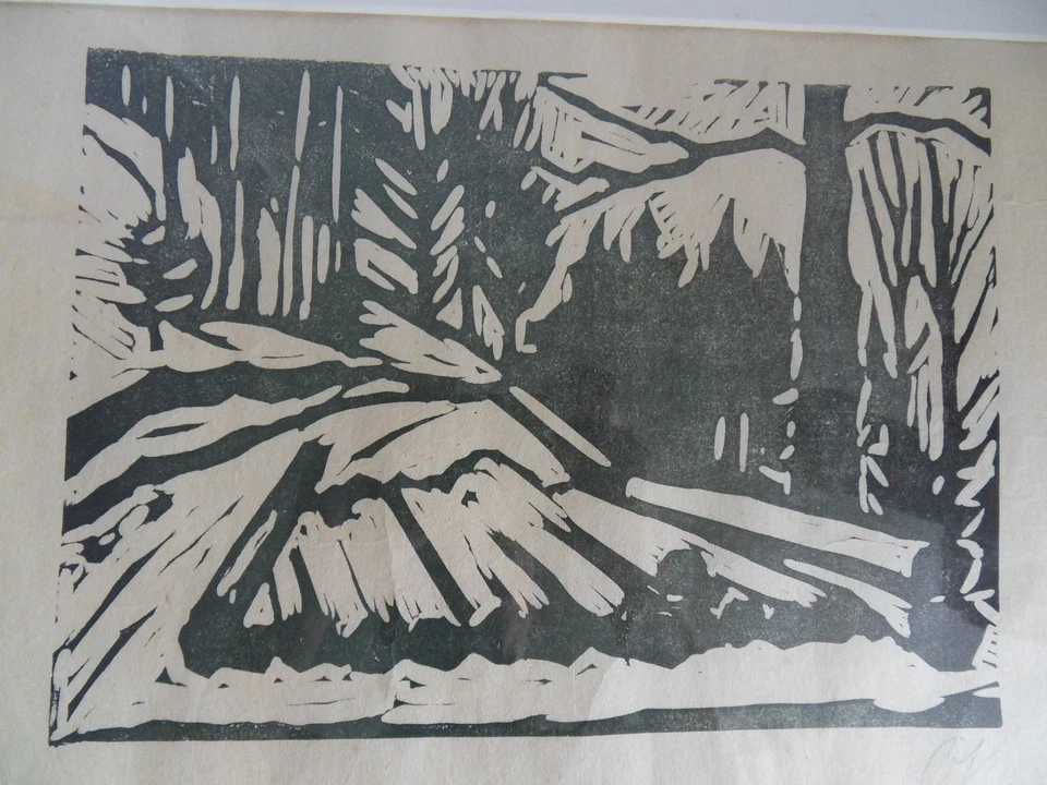 Expressiver Holzschnitt Waldlandschaft von Otto Baumann (1901–1992) Regensburg - Bild 2 von 4