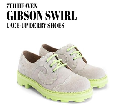 Fluevog EXCELLENT 7th Heaven Gibson Swirl suede derby shoe beige/yellow -11