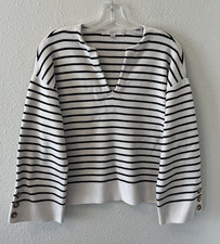 LOFT Women's Sweater Size Small Striped Oversized Button Sleeve Preppy Nautical