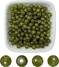 50 Crackle Glass Beads 6mm Dark Olive Green Veined Bulk Jewelry Supplies Unique
