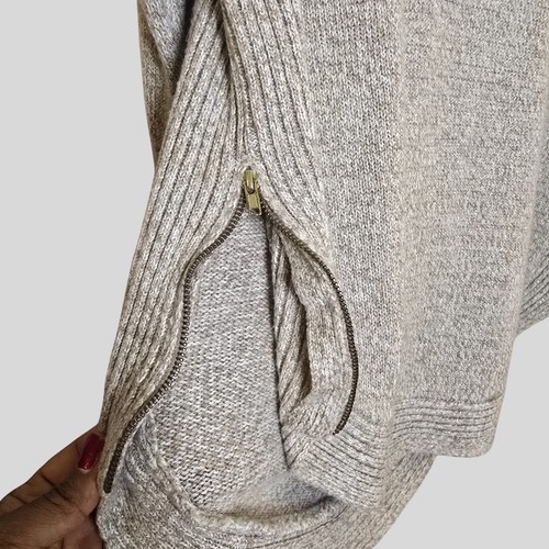 NY&C Tan Gold Metallic Knit Cowl Neck Sweater Small Zipper Hem Ribbed Chic - Picture 11 of 17