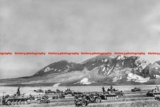 F028334 Panzer II tanks and motorcyclists lined up at foot of Pyatigorsk Mountai