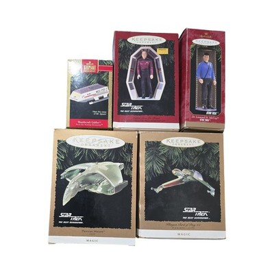 Star Trek Christmas Ornaments Lot Of 5 Bird Of Prey Warbird Galileo Mccoy Picard
