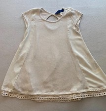 Shift Dress Womens Small Ivory Waffle Knit Round Neck Cap Sleeve Keyhole Back