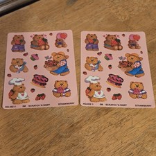Vintage Scratch 'n Sniff Stickers Strawberry Cute Bears 1989 Baking Cooking