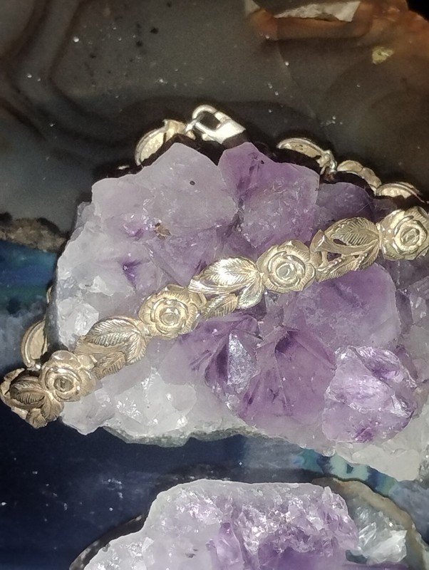 Vintage 925 Sterling Silver Rose Bracelet