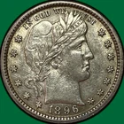 1896 Barber Quarter Choice Almost Uncirculated AU+ Coin, Scuff #38696