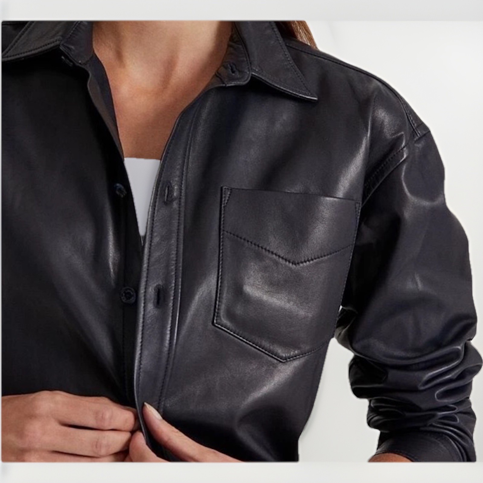 Ralph Lauren LAUREN navy Leather Shirt  XXL NWT Retail $495 Rare Size image 2