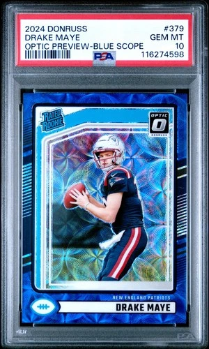 🔥 2024 DONRUSS DRAKE MAYE #379 OPTIC PREVIEW BLUE SCOPE ROOKIE GEM MINT PSA 10