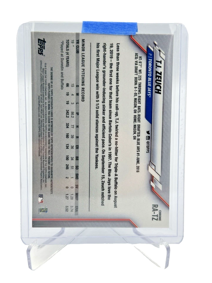 2020 Topps Chrome Rookie Auto TJ Zeuch #RA-TZ Auto RC - Image 2 of 2