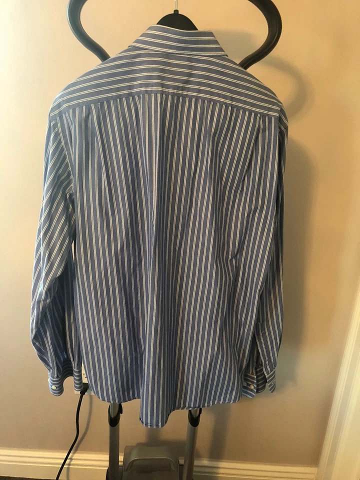 Camisa VALENTINO ROMA Azul Maíz Botón Frontal Algodón Rayas Talla 16.5 34/35 Foto 3 de 4