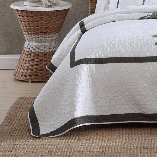 Tommy Bahama Quilts 104" x 96" Cotton (100%) King Size Botanical Gray 1-Piece - Picture 4 of 6