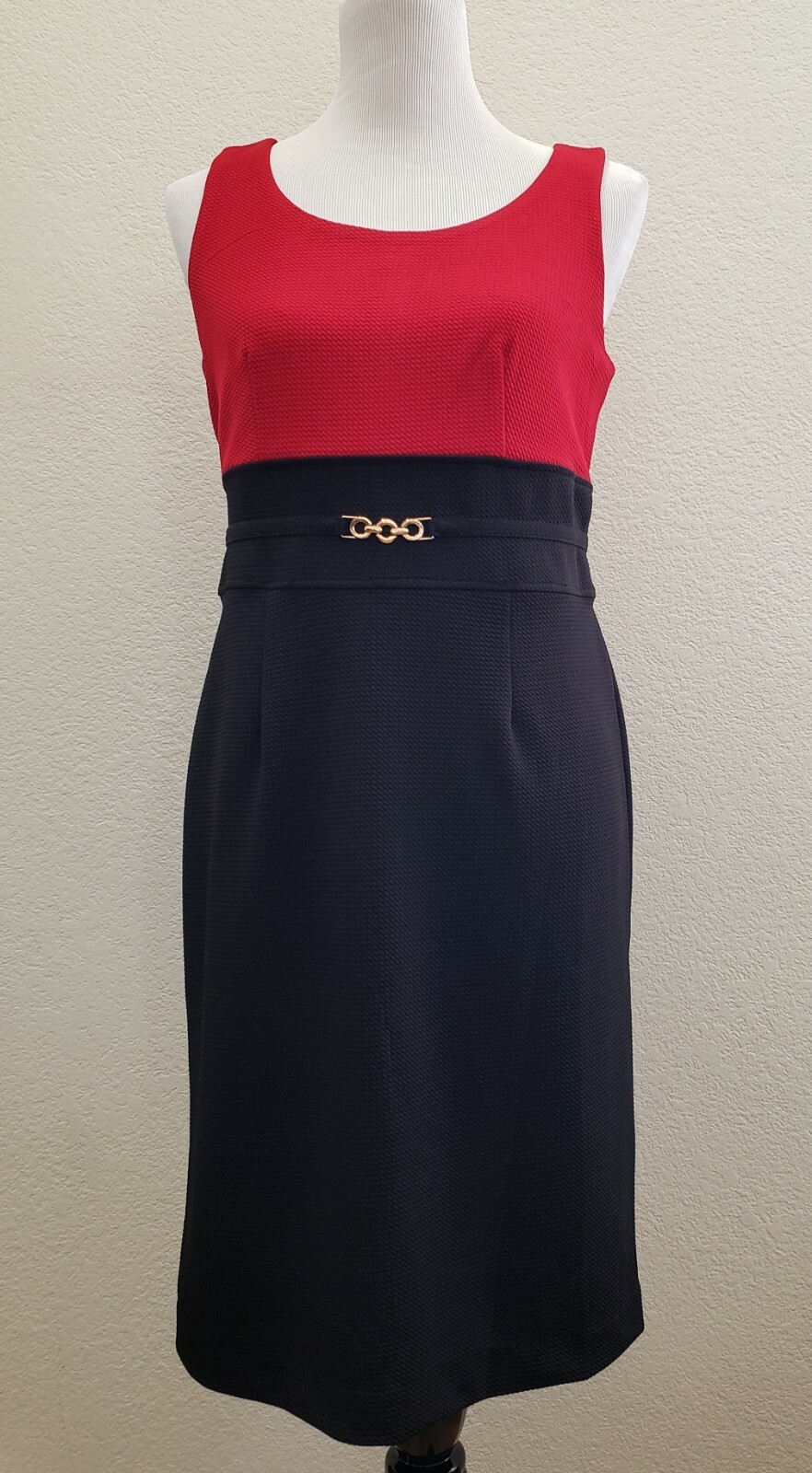 STUDIO ONE New York Dress Women 6 Red Black Stretch Sleevele