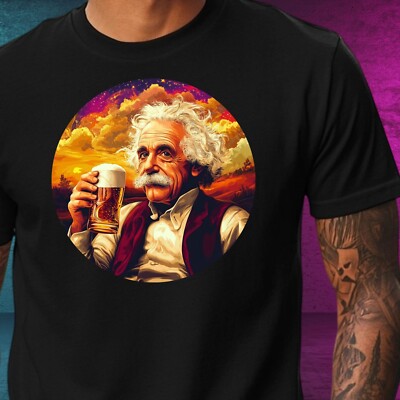 T-Shirt Herren Albert Einstein trinkt Bier Motiv Baumwolle Größe XS bis 5XL