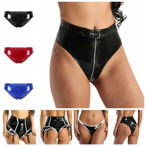 Biancheria intima da uomo, effetto bagnato, in pelle laccata, con coulisse, per clubwear, stile bagnato, perizoma da uomo, in pelle laccata, in similpelle, perizoma, Blu, M