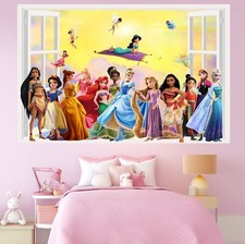 Adesivi Murali Principesse Disney Finestra Aperta D1 Personaggi FORTE Vinile Bambino Bambini