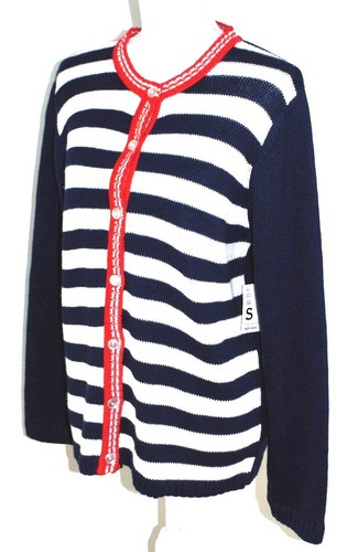 Sag Harbor Sport Womens Cardigan Sweater Button Front Size S Red White Blue - Picture 3 of 8