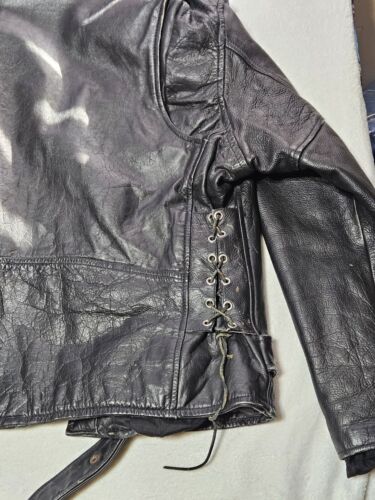Vintage Unik Leather Motorcycle Jacket Men 48 Black Biker Heavy Zip 90s D Pocket - Picture 18 of 18