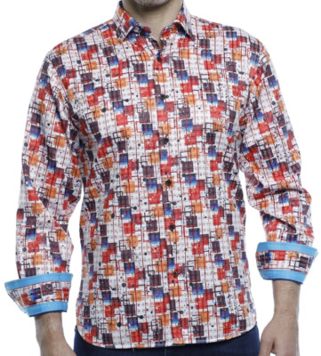Visconti Men Long Sleeve Multi Bright Shirt, S
