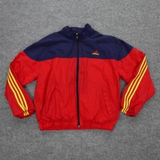 Vintage Adidas Windbreaker Mens Large Red Color Block Lined Logo Track Jacket