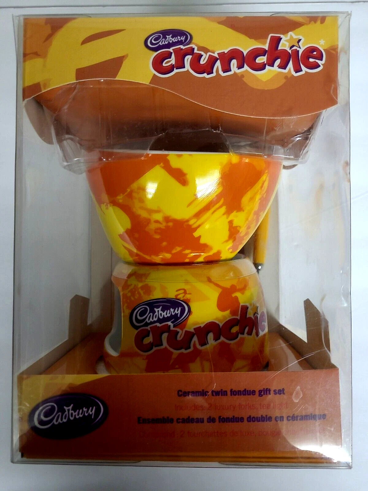 Cadbury Crunchie Ceramic Twin Fondue Gift Set with 2 Luxury Forks -New