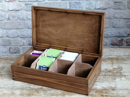 Caja de Té Madera con 8 compartimentos. Decoración De Hogar Rustico. - Imagen 2 de 9