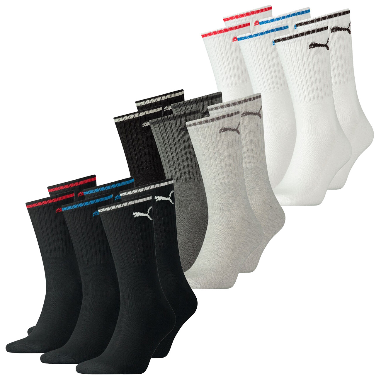 PUMA Hombres Unisex Calcetines Mujer 9er Paquete Sport Crew Raya Talla 35-49