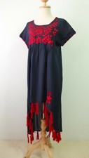 Women's Hand Embroidered Tunic Kaftan Dress, Tassel Cotton Summer Beach Dress