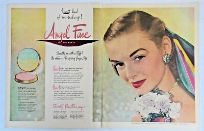 Original Old 1948 2 Page Magazine Print Ad  For Angel Face Make-Up