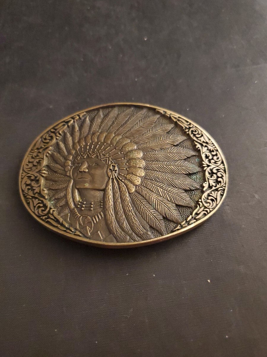 Vtg ADM Solid Brass Native American Indian Chief Huge  display picture 2