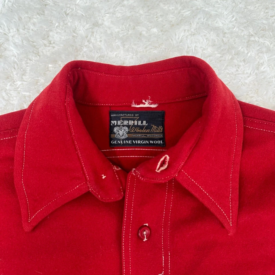 Merrill Woolen Mills 50s Vintage Red Wisconsin LS Button Shirt Virgin Wool - Image 4 of 4