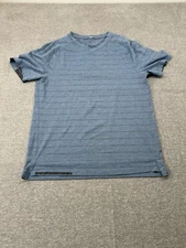 Lululemon Shirt Mens Large Blue Striped V-Neck Tee Gym Train Fitness
