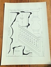 1902 large measured drawing print ! old oak staircase byrons court . plate 100